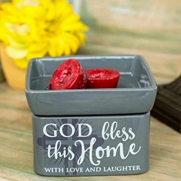 God Bless This Home Grey Stoneware Electric 2- in- 1 Candle Jar/Wax Melt Warmer - Picture 2 of 5